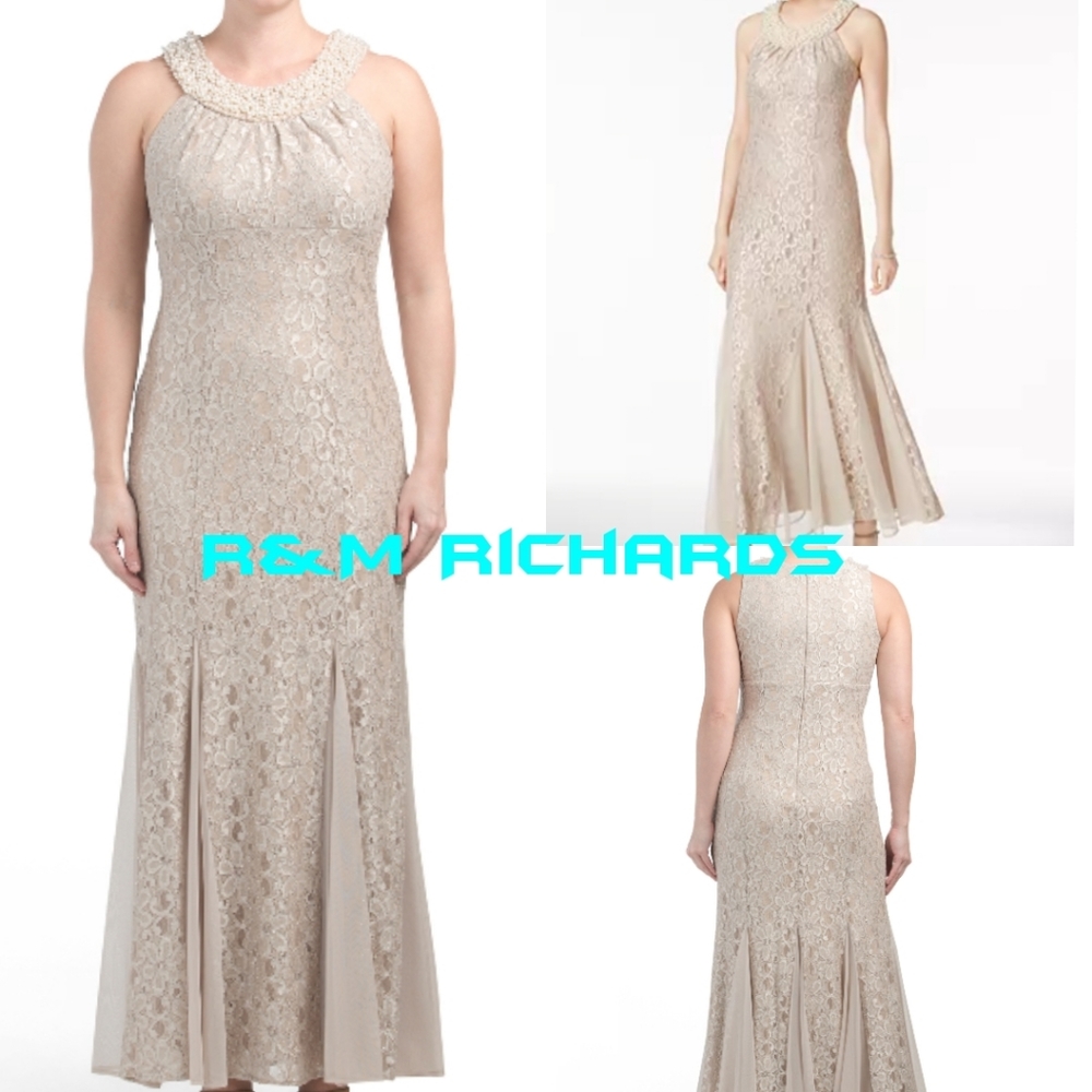 Pearl Neck Champagne Bridal Dress